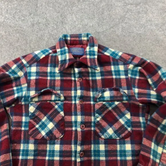 Vintage Pendleton Shirt Boys Medium Red Blue Plaid Flannel Virgin Wool USA * - Picture 4 of 9